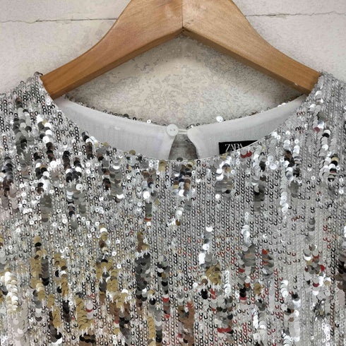 ザラ ZARA シルバースパンコール ドレス レディース import:M